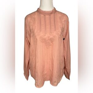 NWT Abercrombie & Fitch Pink Embroidered Cotton Lace Trim Mock Neck Blouse M